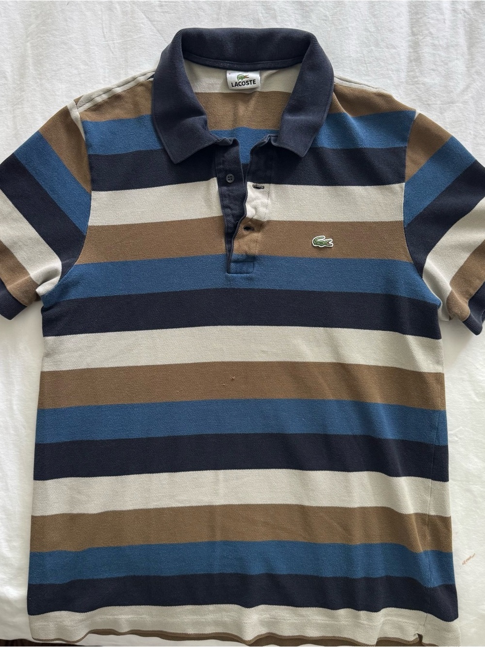 Lacoste Mens Striped Polo in Navy, Blue, Brown, Cream
